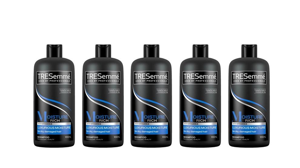 Image shows five bottles of TRESemme product