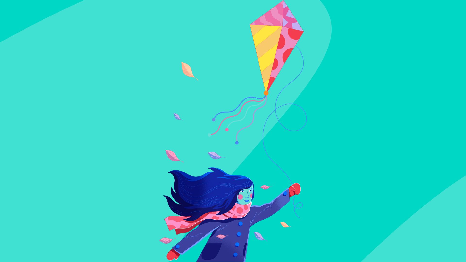 An illustration of a girl holding a kite