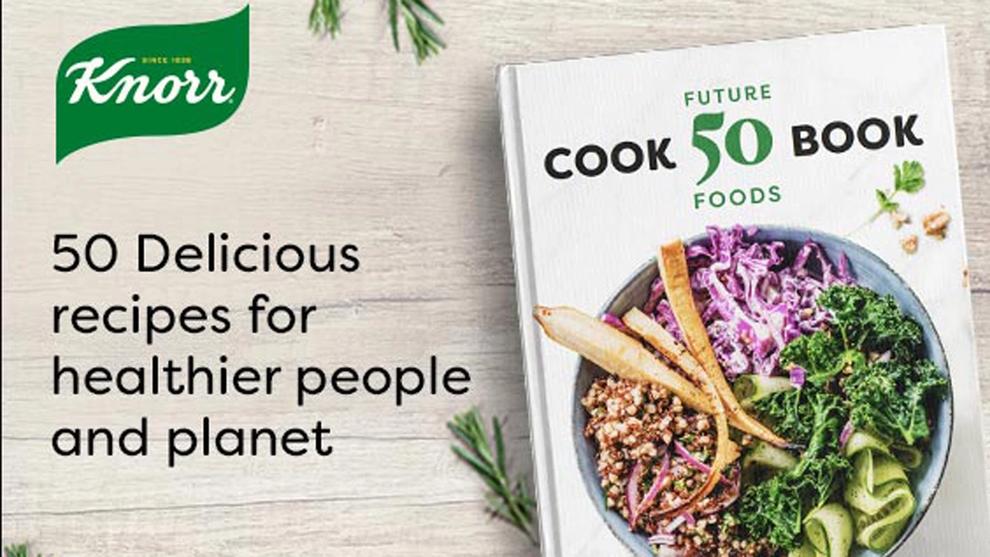 Overhead view of Knorr Future 50 foods cookbook