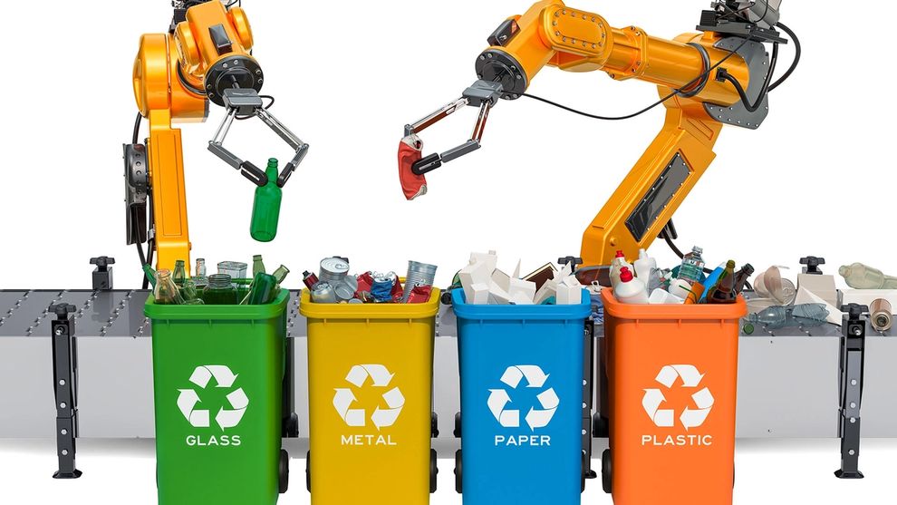 Robotic arms automatically sorting materials for recycling