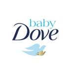 Baby Dove is written on two lines, in light and dark blue colors. There are two doves underneath them, the bigger one in light blue and the smaller one in gold.