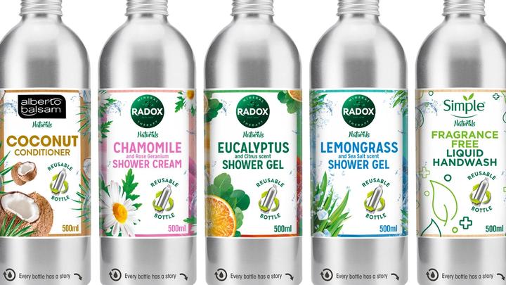 Five stainless steel bottles for Unilever brands