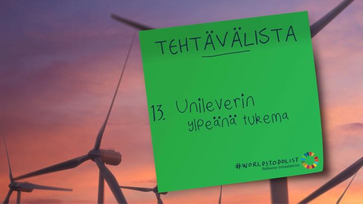 Banner with wind turbines image and then a green sticky note on the right-hand side #WorldsToDoList