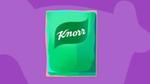 An illustration of the green and white Knorr logo on a pack against a purple background