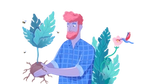 An illustration of a man holding a plant