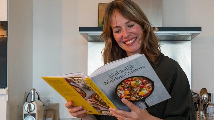 Erin Groot Hermsen with the ‘Easy Middle Eastern’ cookery book
