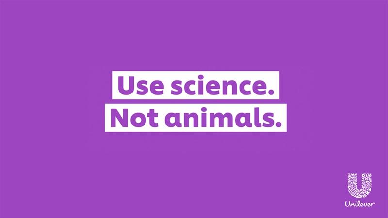 Purple background with white writing saying Use science. Not animals
