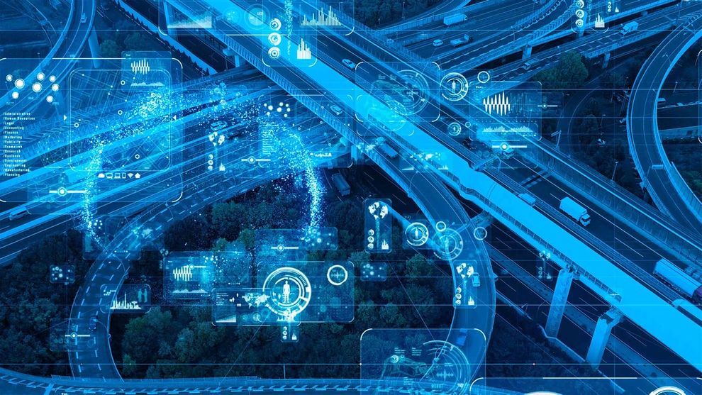 Aerial view of roads with AI overlay