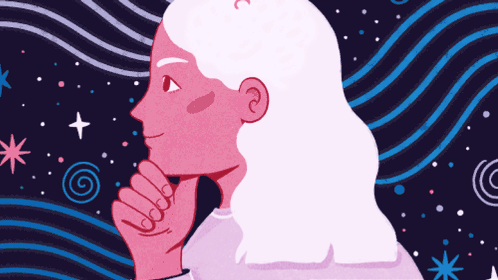 Cartoon image of woman thinking