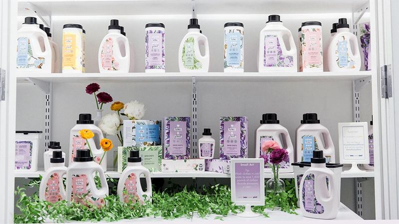 A shelf of 'Love Home and Planet' products