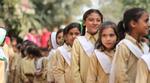 Line of schoolgirls in Pakistan