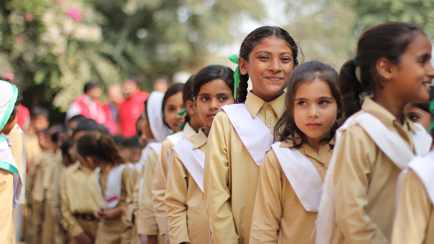 Line of schoolgirls in Pakistan