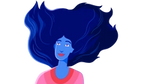 A person with hair being blown by the wind