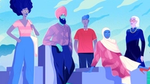 Illustration of a woman in glasses, a man in a turban, a man in a red shirt, a woman in a hijab and a woman with white hair. 