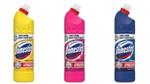 yellow, pink and navy blue Domestos 750ml Unbeatable Strength bleach