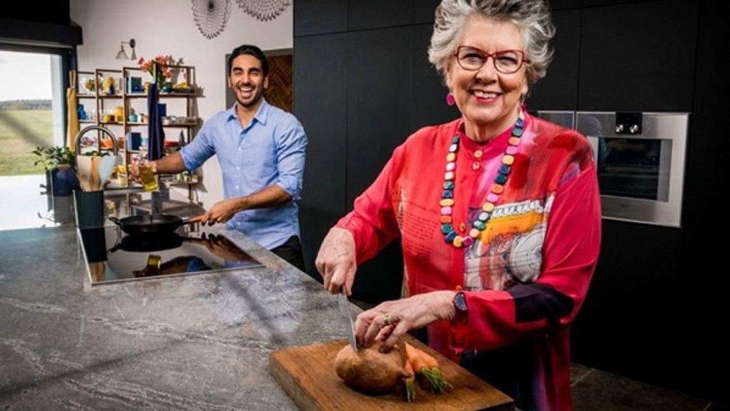 Prue Leith and Dr Rupy Aujla cooking up a storm in the kitchen. 