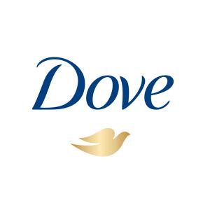 Dove logo: Mittig in geschwungener Schrift ist der Markenname Dove sichtbar