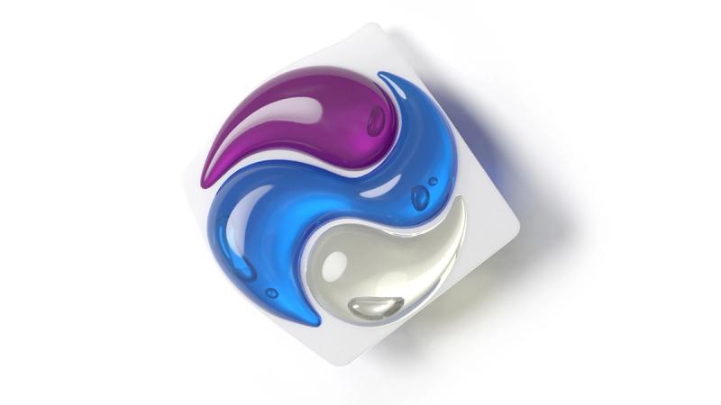  Unilever’s next generation laundry capsule - a clear capsule divided into three sections, one purple, one blue and one white.
