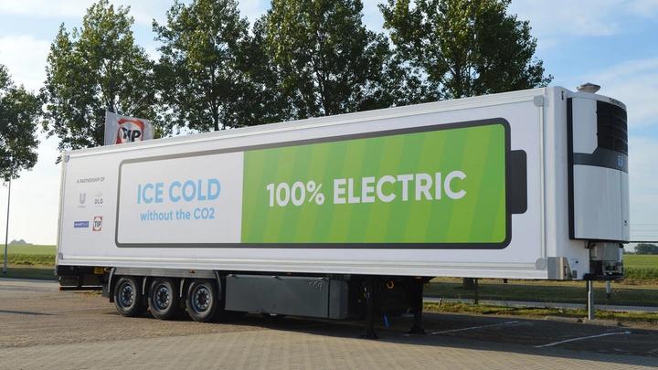 Truck trailer with battery-powered refrigeration.