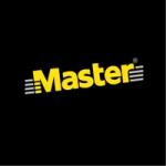 Master is written in yellow letters that slightly goes up. It has four gray lines on M and R