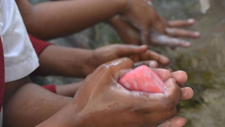 Children washing hands