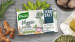An image of the new Knorr Zero Salt Veggie stock cubes surrounded by a blend of herbs and spices.