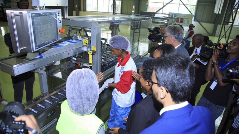 factory employee demonstating her work in Signal Factory in Ethiopia