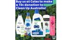 Unilever’s range of PCR bottles with text “Buy us at Coles to make a 10c donation to Clean Up Australia”