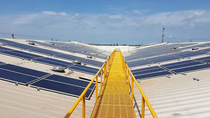 Solar panels on the roof of Unilever’s Silvassa Detergent Factory, Silvassa, India.