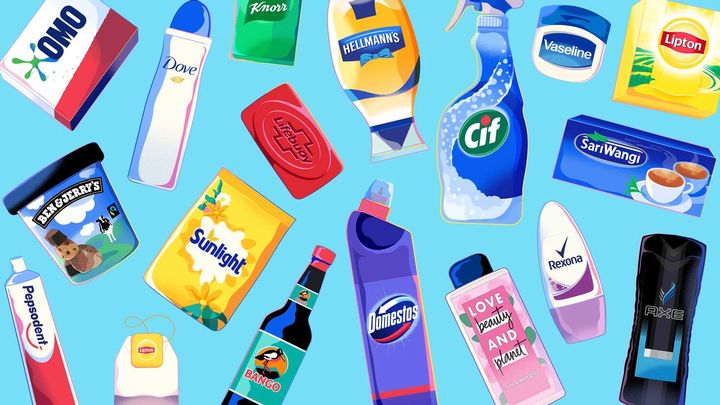 Unilever products on a blue background