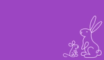 A purple background with a line-drawn rabbit and mouse in white.