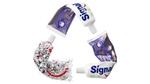 Recycling symbol with signal toothpaste tubs