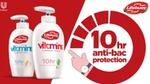 Two bottles of Lifebuoy Vitamins liquid hand wash which offers up to 10 hours of germ-fighting protection 