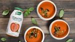Image of a jar of Knorr tomato soup with three soup bowls 