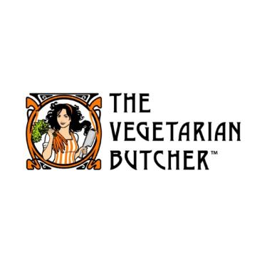 Das The Vegetarian Butcher-Logo zeigt eine Frau mit Schlachtbeil und Karotten.