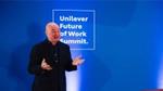 Unilever CEO Alan Jope introduces our Future of Work Summit against a bright blue background