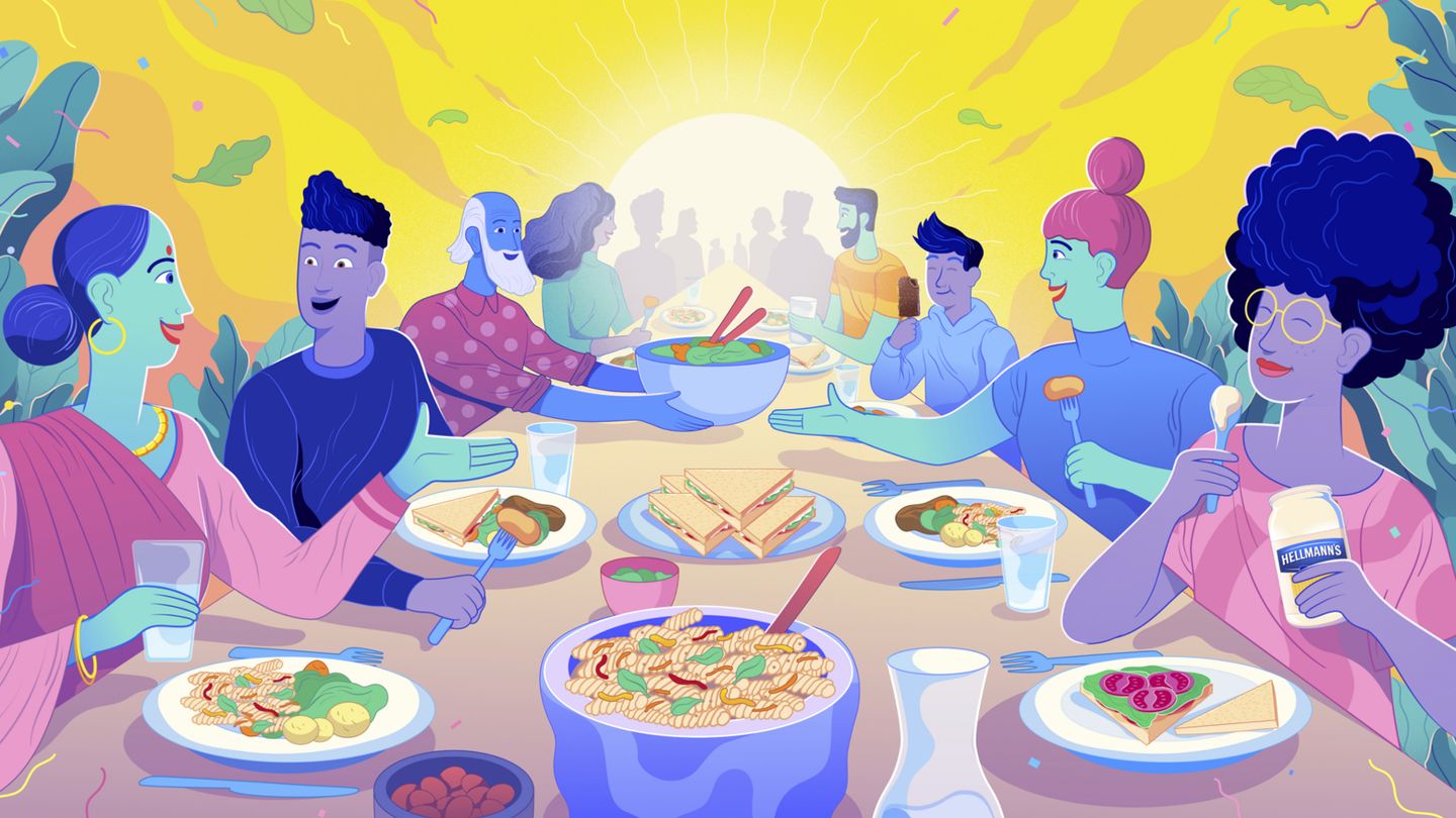 Ilustración de una cena de celebración