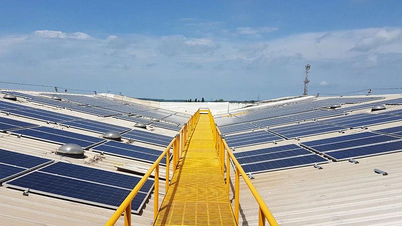Solar panels on the roof of Unilever’s Silvassa Detergent Factory, Silvassa, India.