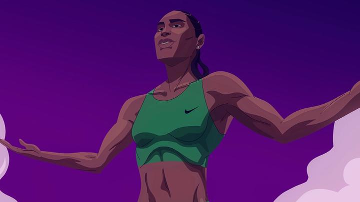 Graphic depiction of Olympic 800-metre gold medallist Caster Semenya.