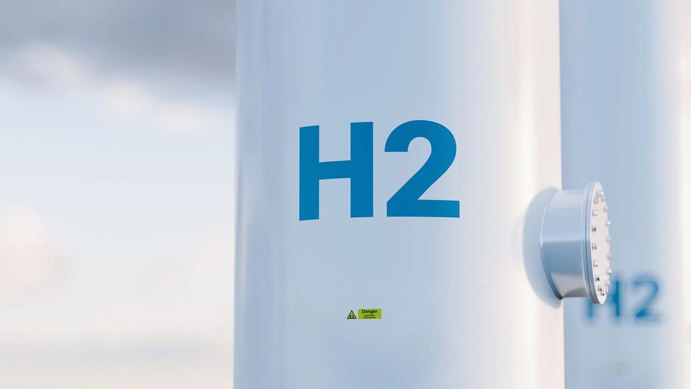 Hydrogen storage tank in morning light