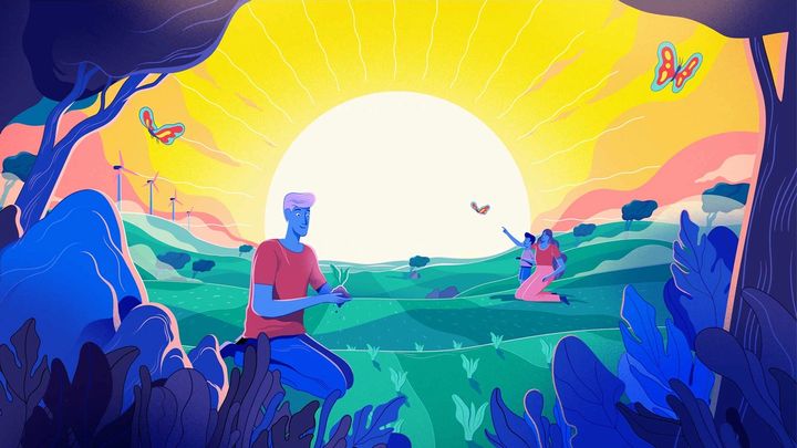 An illustration of the sun rising