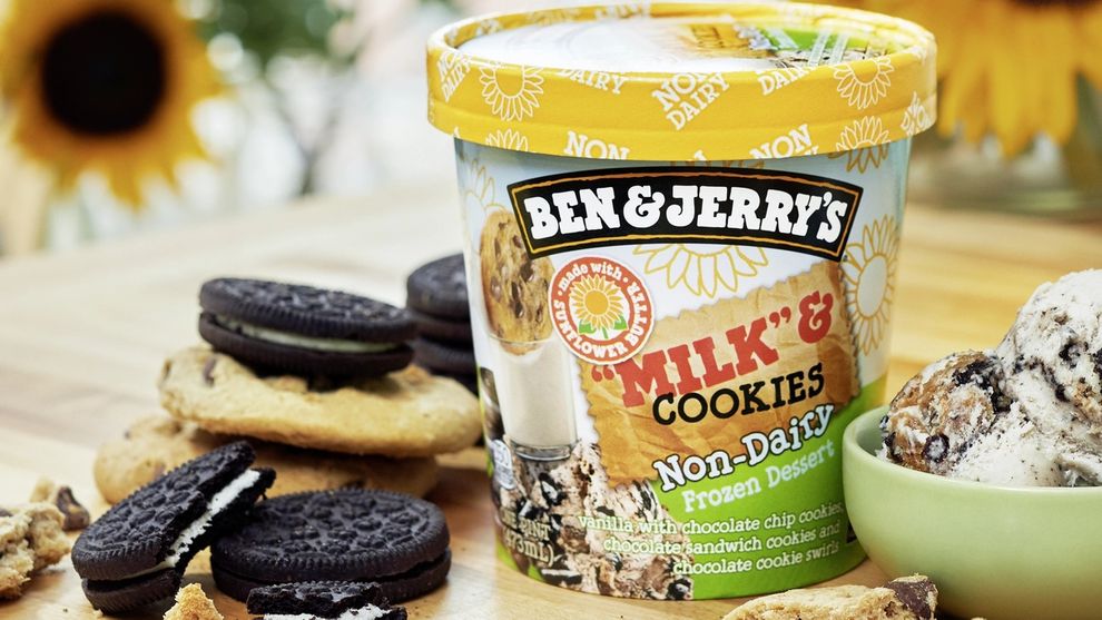 Pint of Ben & Jerrys sunflower butter dessert, Milk & Cookies variety