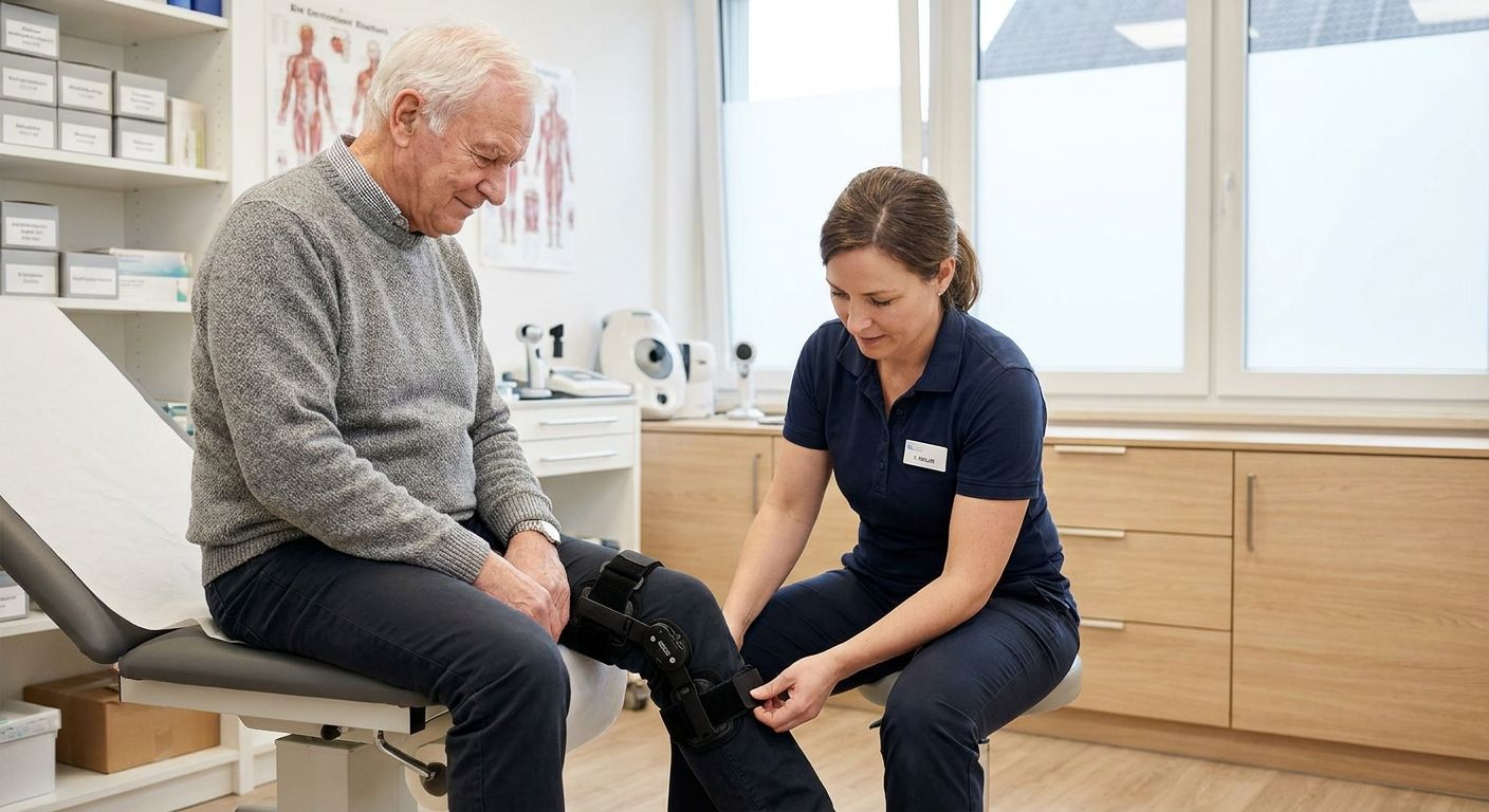 Techniker passt Knieorthese an