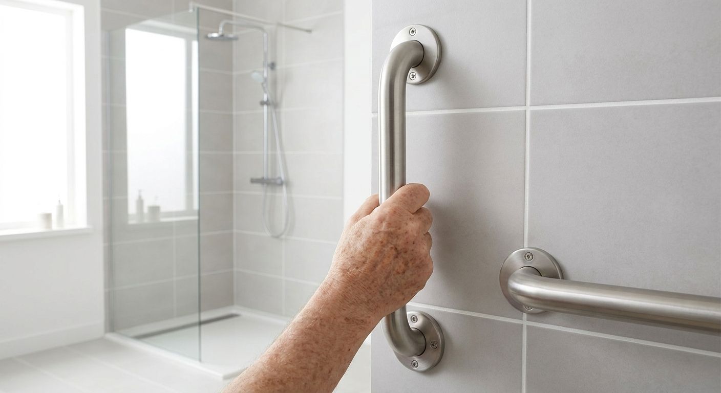 Haltegriff aus Edelstahl im barrierefreien Badezimmer