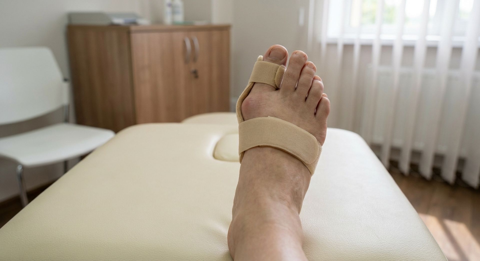 Fuß mit Hallux-valgus-Schiene