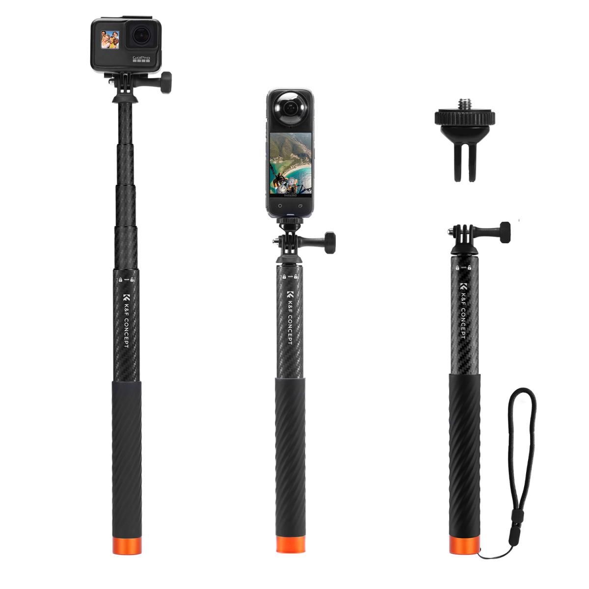 K&F Concept MS22 Invisible Selfie Stick, Extension Carbon Long Pole(127cm/50in) for Insta360 Sports Camera GoPro DJI Action, 1/4" Extended Monopod with GoPro Adapter and Wrist Strap.