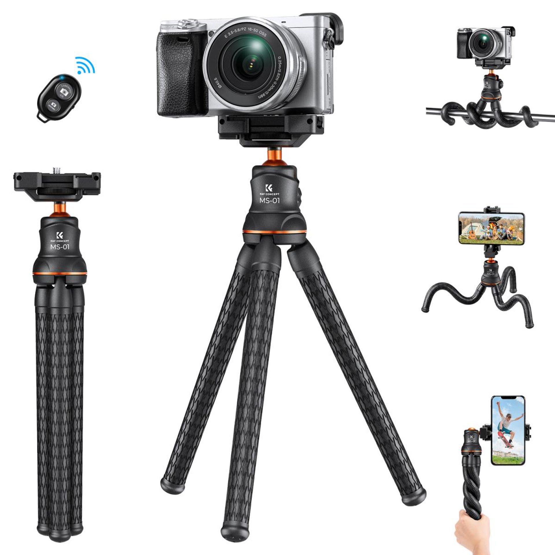 K&F Concept MS01 Camera Tripod Versatile Mini Flexible With Bluetooth Remote Control