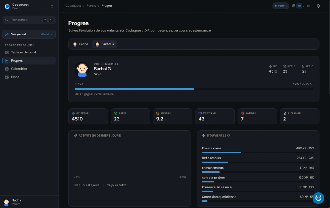 Aperçu de la plateforme Codaquest