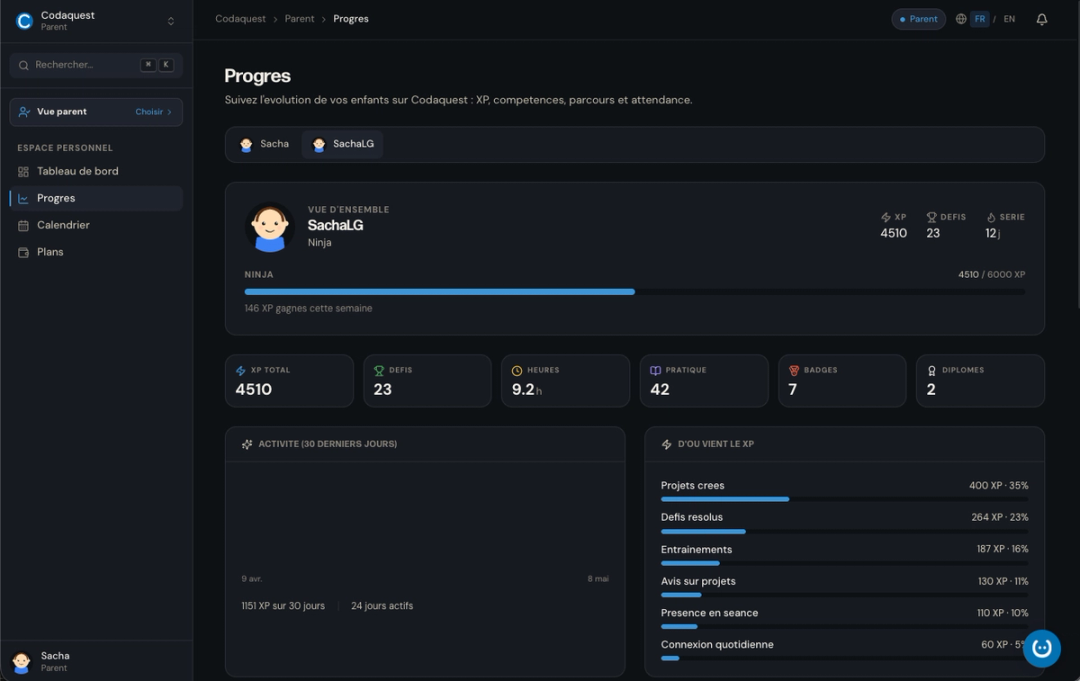 Aperçu de la plateforme Codaquest