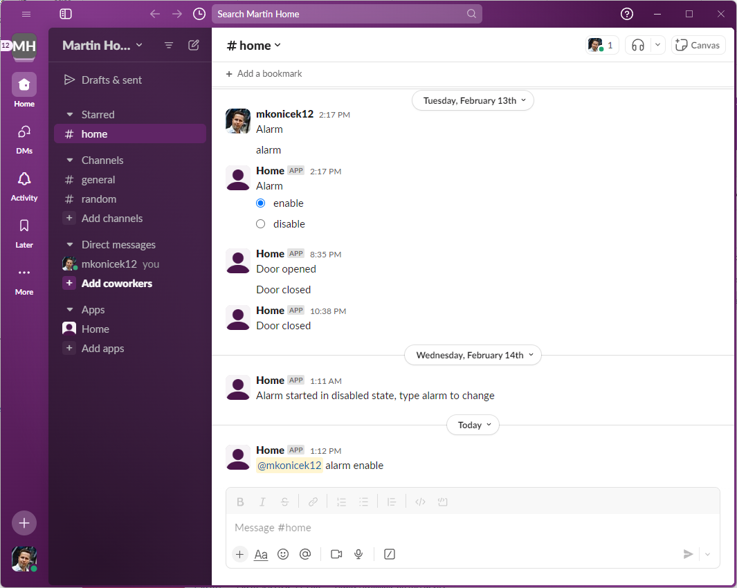 This is what the application looks like in Slack.